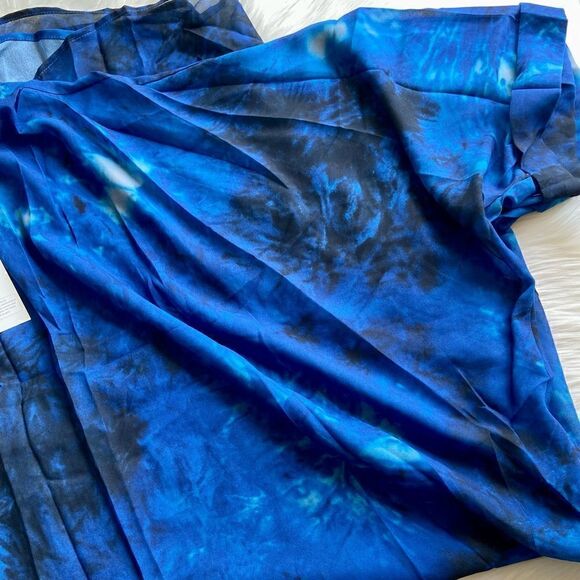 New! Multi-Blue Tie Dye Long Chiffon Kimono Beach Cover - Picture 5 of 8